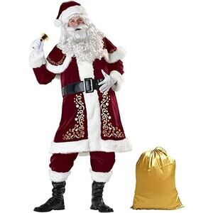 Santa Costume 12pcs Set Red Deluxe Velvet Christmas Party Cosplay Santa Claus 4X